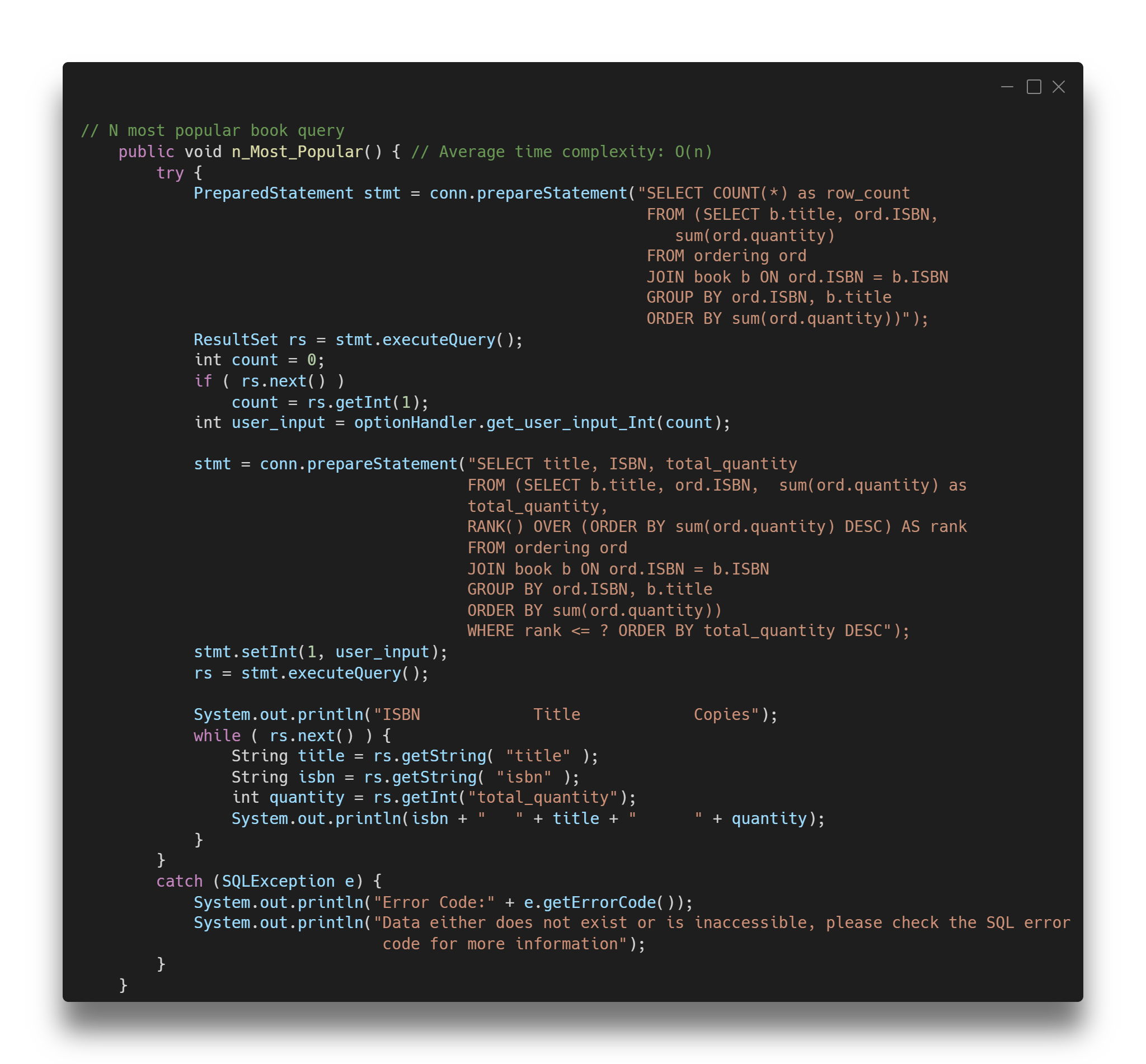 N most popular query prepared statements